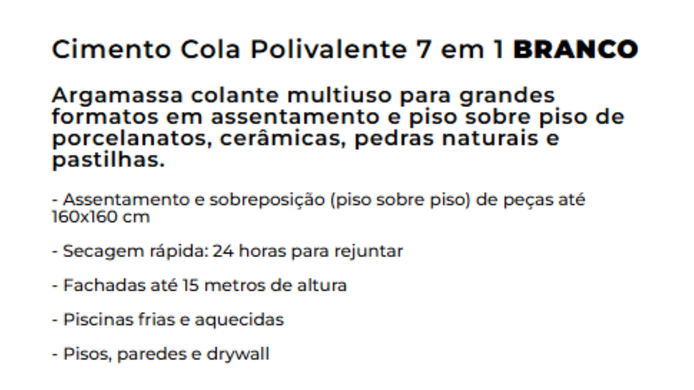 Cimento Cola Polivalente 7 em 1 BRANCO - Ambiente