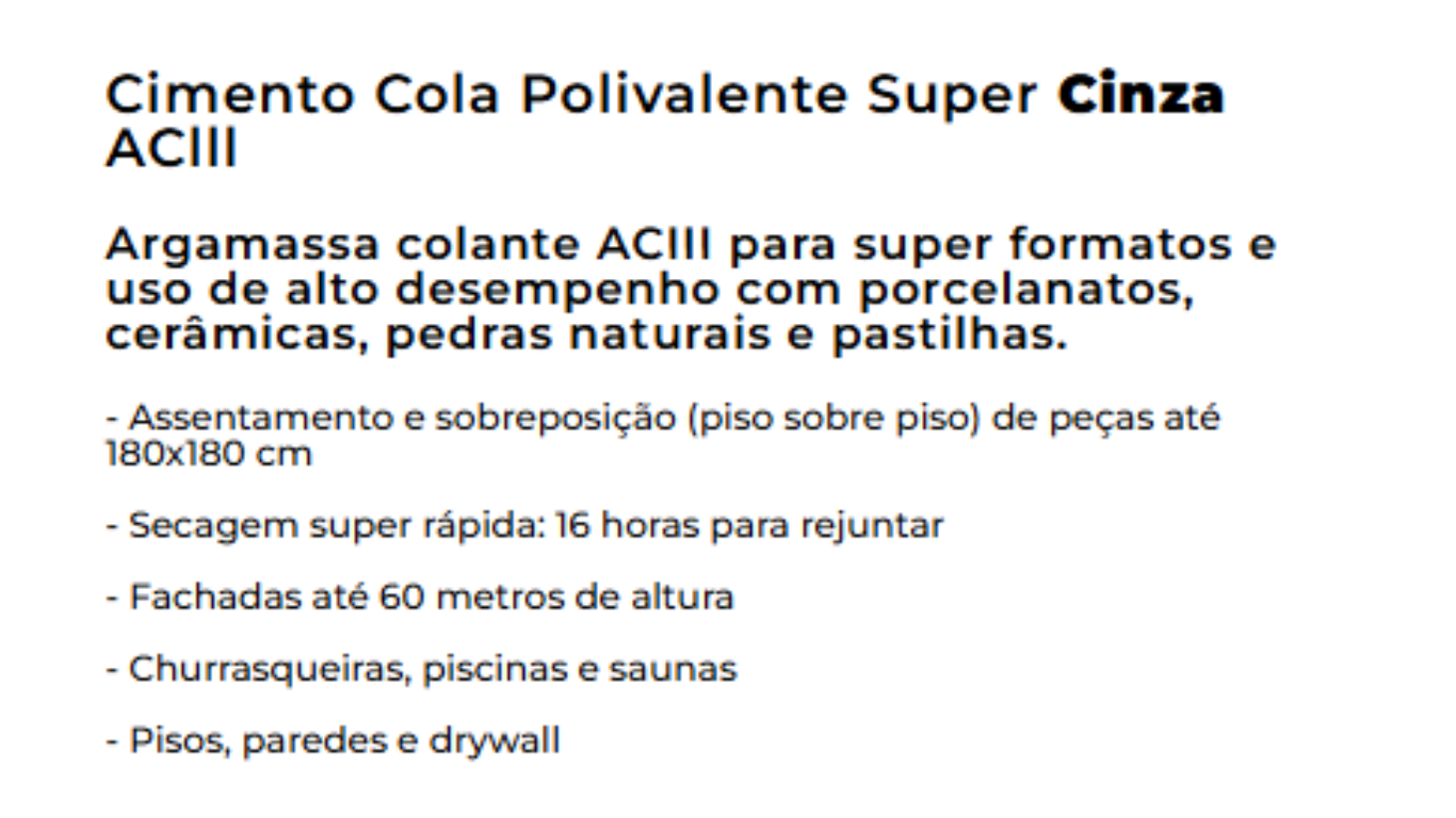 Cimento Cola Polivalente Super Cinza AC||| - Ambiente